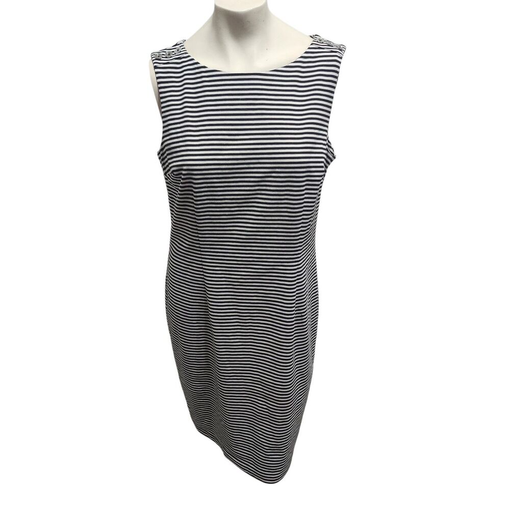 White House Black Market‎ Dress Size 14 Black White Striped Sleeveless Sheath